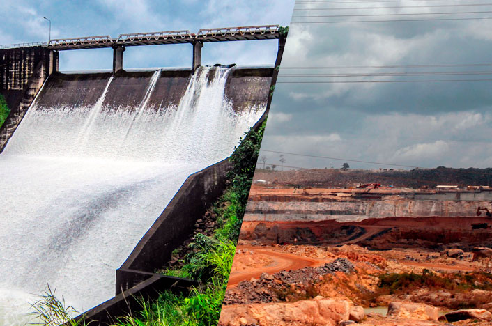 Presa hidroeléctrica con bajo nivel de agua